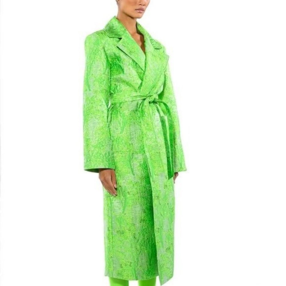 Callie Culture Clash: Neon Tapestry Classic Brocade Trench Coat - Picture 4 of 10
